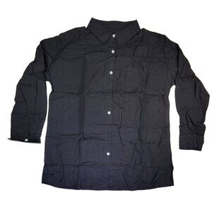 Button-Up Long Sleeve Shirt Black Textured Top Womens Large 100% Polyester New